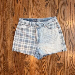 American Eagle Outfitters Plaid Patchwork Jean Shorts